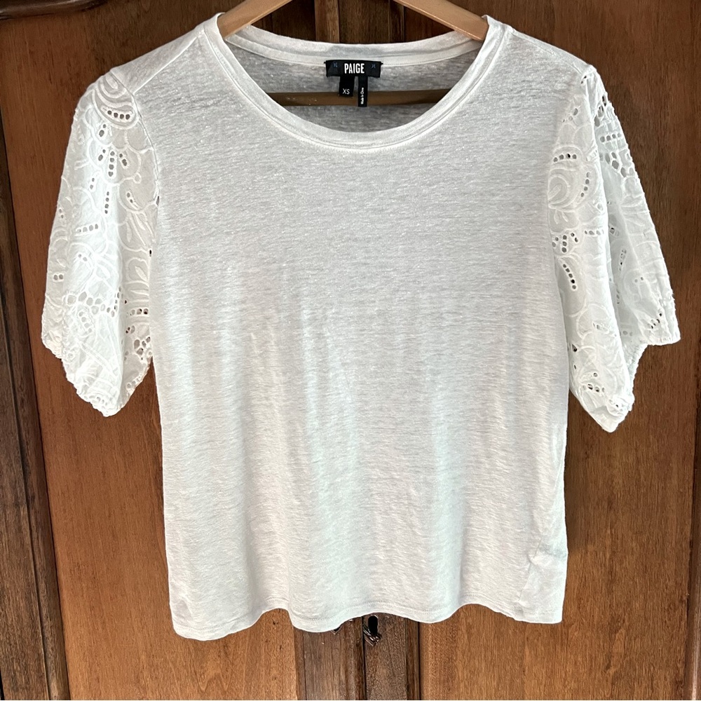 PAIGE Linen and Eyelet T-Shirt Size XS